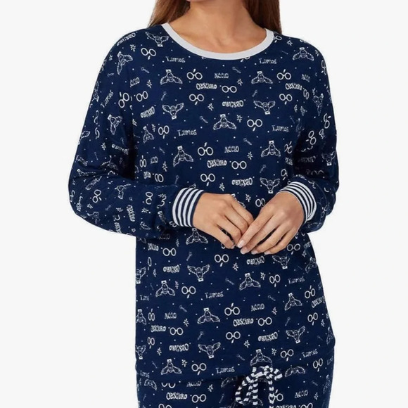 Wizarding World Harry Potter Hogwarts Ladies Pajama PJ Lounge Top Pant Set‎ Blue - Picture 1 of 14